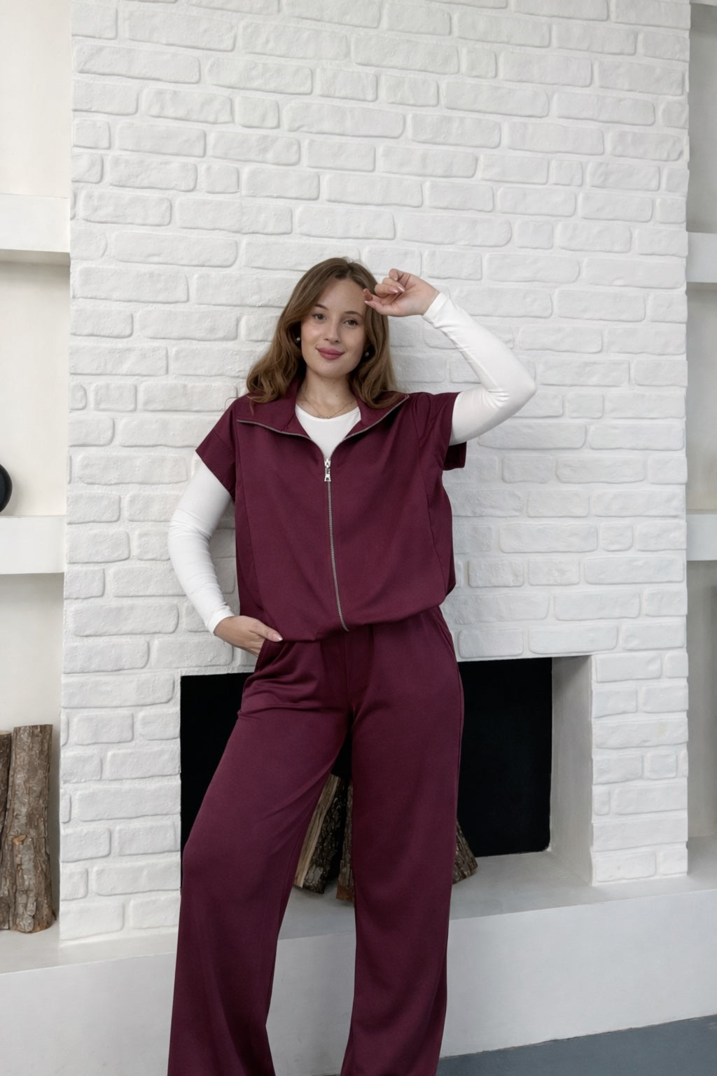 Paraşüt Kumaş Detaylı Yelekli Modal Alt Üst Şık Takım