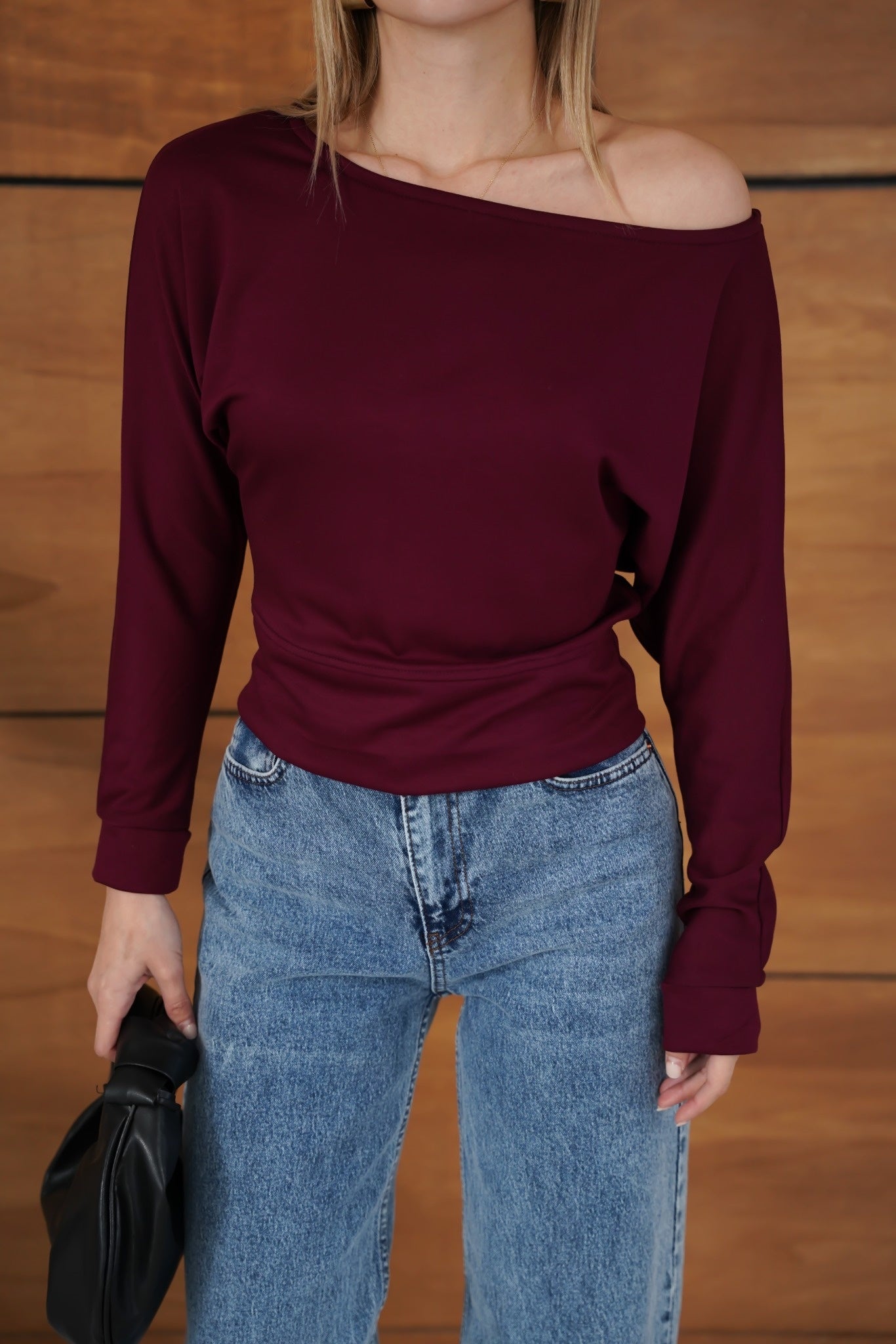 Kayık Yaka Uzun Kollu Basic Modal Bluz