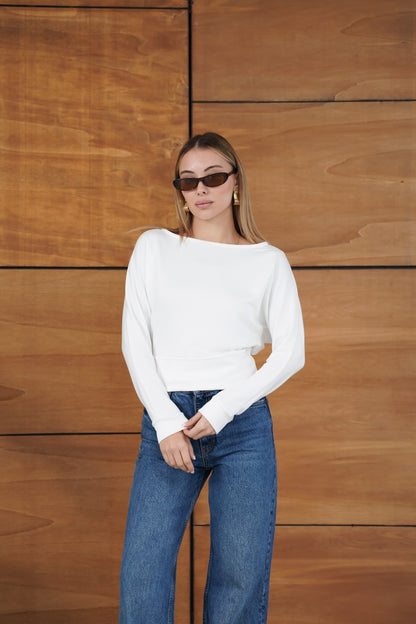 Kayık Yaka Uzun Kollu Basic Modal Bluz