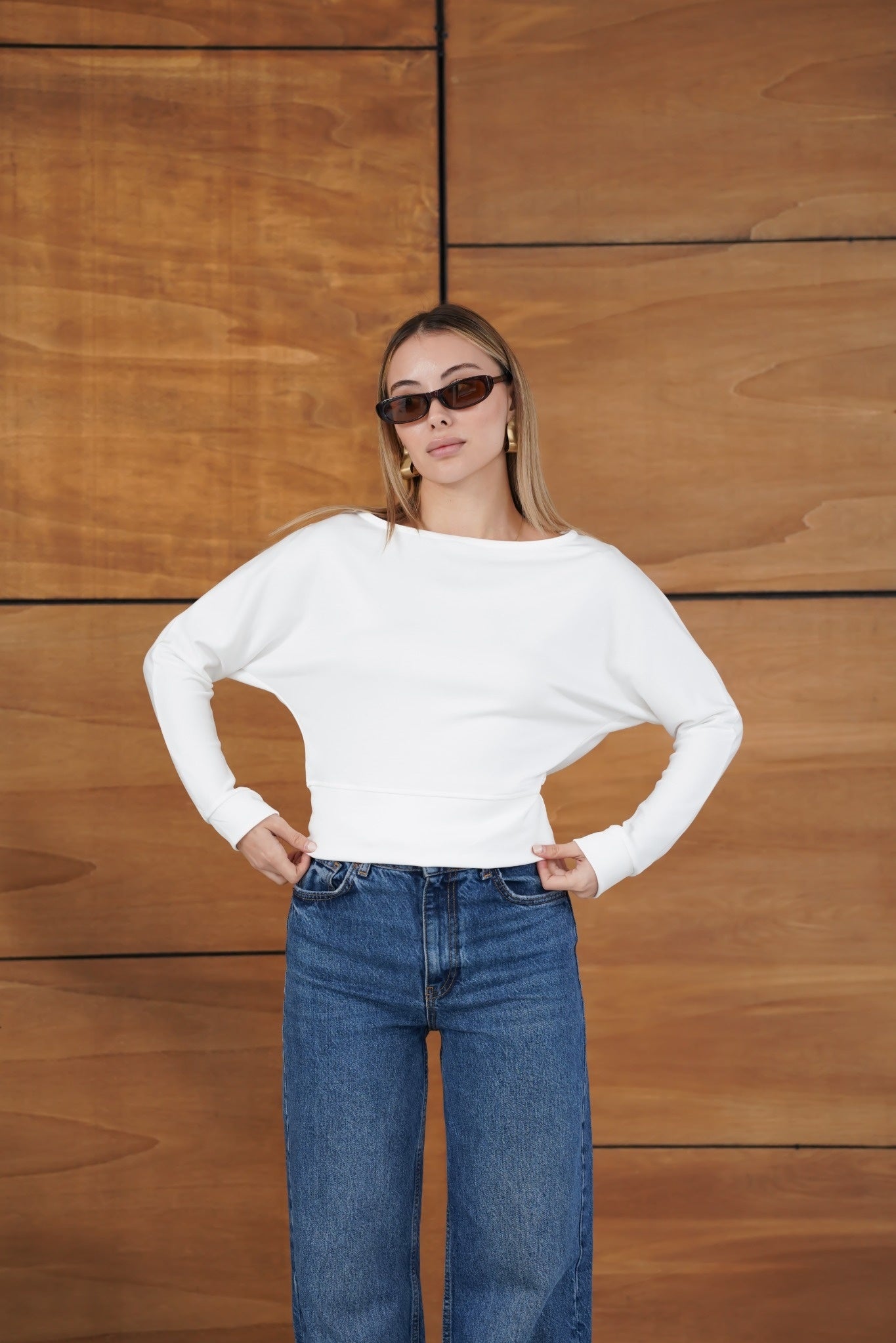 Kayık Yaka Uzun Kollu Basic Modal Bluz