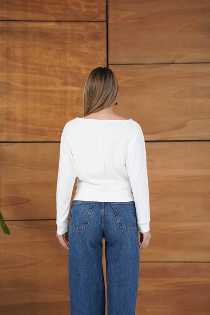 Kayık Yaka Uzun Kollu Basic Modal Bluz