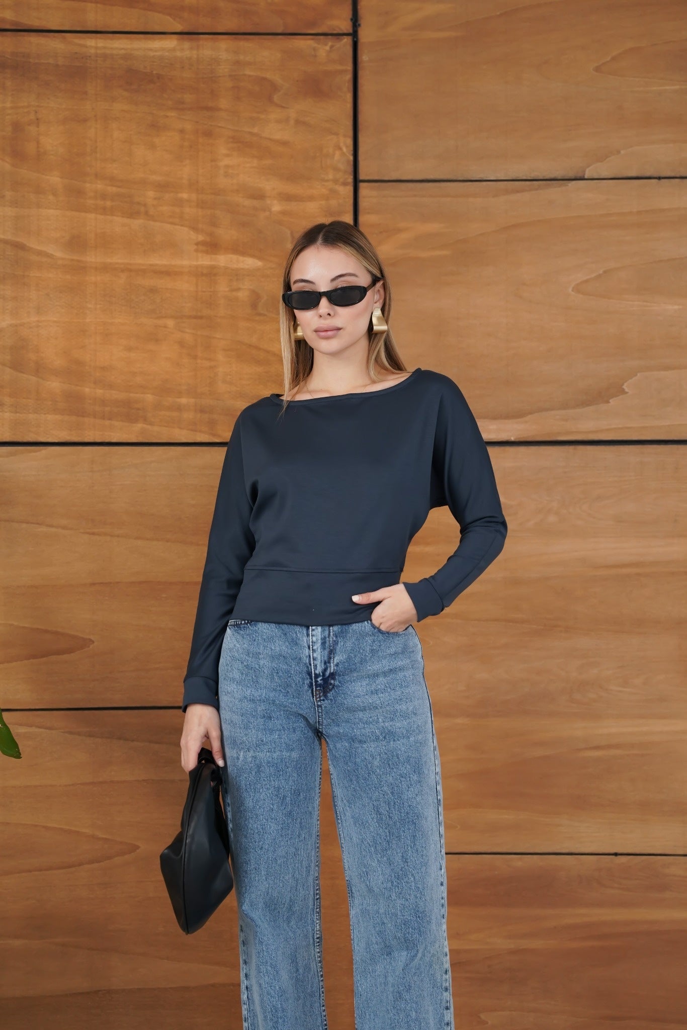 Kayık Yaka Uzun Kollu Basic Modal Bluz