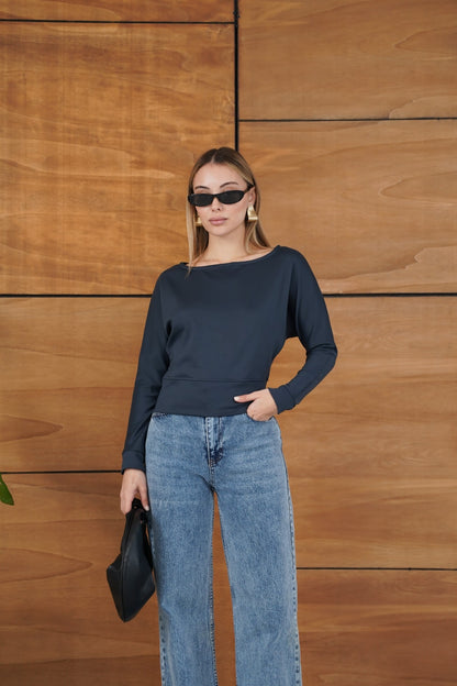 Kayık Yaka Uzun Kollu Basic Modal Bluz