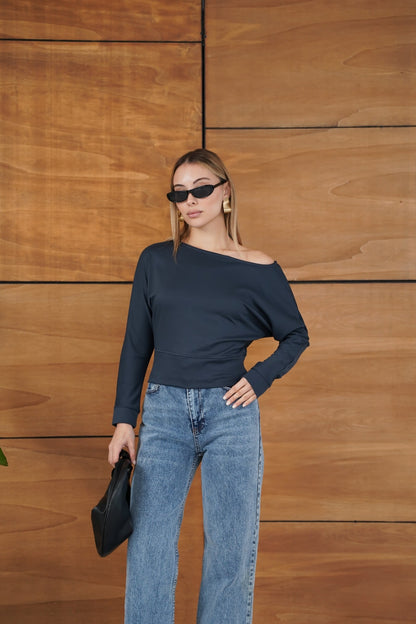 Kayık Yaka Uzun Kollu Basic Modal Bluz