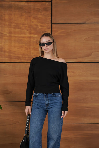 Kayık Yaka Uzun Kollu Basic Modal Bluz